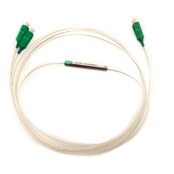 PLC splitter SC-APC 9mm divisor de acero 1.5 m 1x2 Blanco